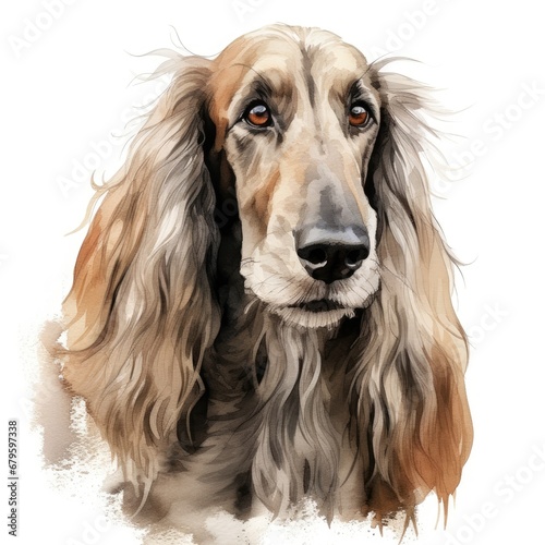 Afghan Hound Dog Watercolor Portrait