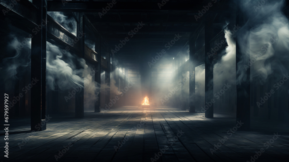 Generative AI illustration of dark empty hall