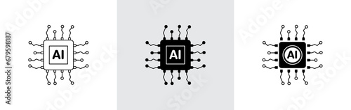 AI cpu icon set, with editable stroke. vector illustration