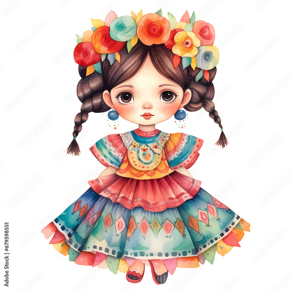 Cute Girl Mexican Watercolor Clipart Illustration Cute Girl Mexican Watercolor Clipart Illustration