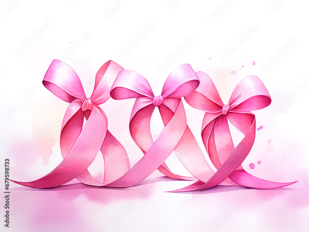 Pink awareness ribbon in watercolor style. Generative Ai