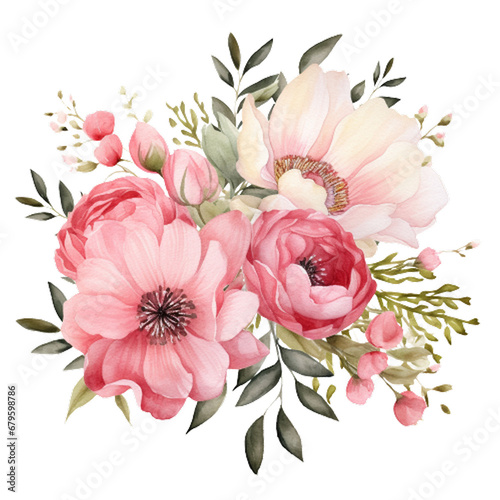 Watercolor Pink Flower Arrangement clipart  generative ai