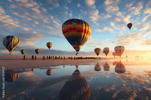 hot air balloon, hot air balloon festival on the beach. generative ai photo