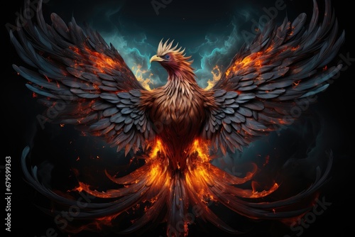 Phoenix is flying burning with fire. Birds. Mythical creatures. by Generative AI