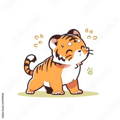 Cute cartoon tiger. Vector illustration isolated on a white background.