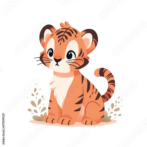 Fototapeta Naklejka Na Ścianę i Meble -  Cute cartoon tiger. Vector illustration isolated on a white background.