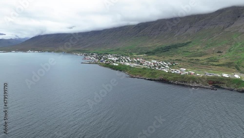 Aerial View Of Neskaupstadur Town Houses On The Fjord Nordfjordur In Iceland. photo