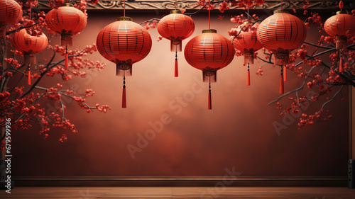 Chinese New Year 2023, Background of Chinese lantern hanging on the celling. generative ai photo