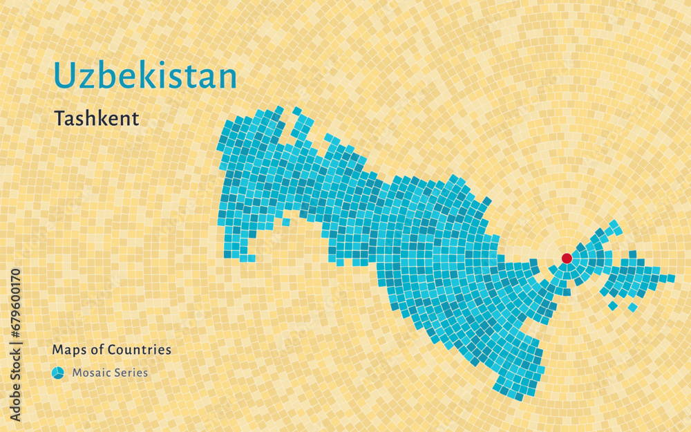 Fototapeta premium Uzbekistan Map with a capital of Tashkent Shown in a Mosaic Pattern