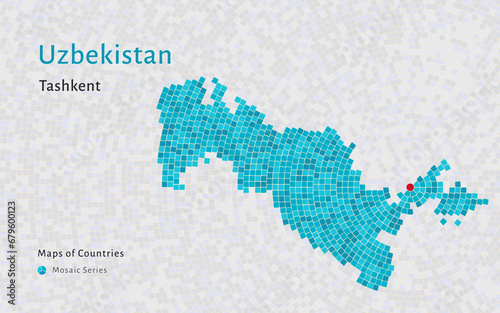 Uzbekistan Map with a capital of Tashkent Shown in a Mosaic Pattern