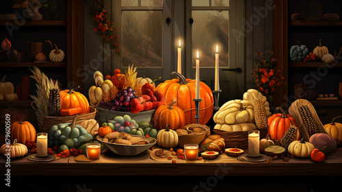 Generative AI illustration of harvest feast