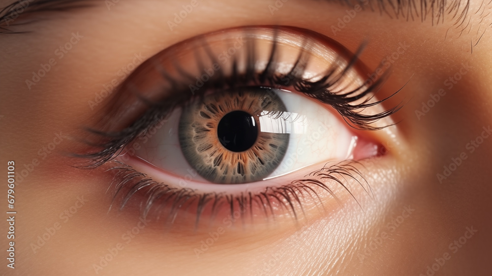 Obraz premium Close-up and detail shot of a beautiful woman's eye showing beautiful natural eyelash extensions.