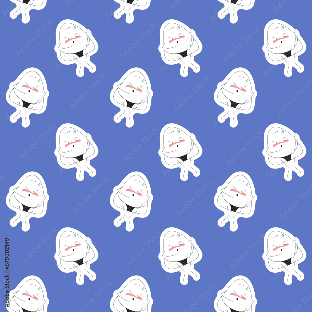 Seamless pattern of confused onigiri on a blue background Seamless pattern of confused onigiri on a blue background