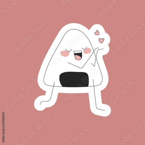 Sticker of a cute onigiri lover in a nori bikini on a pink background
