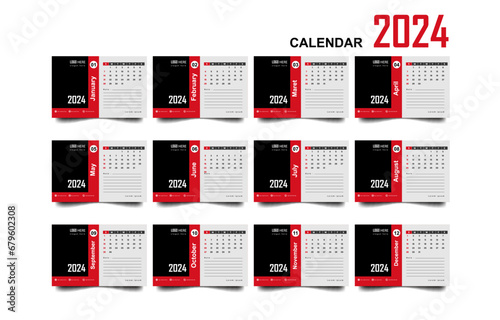 monthly calendar for 2024 template design