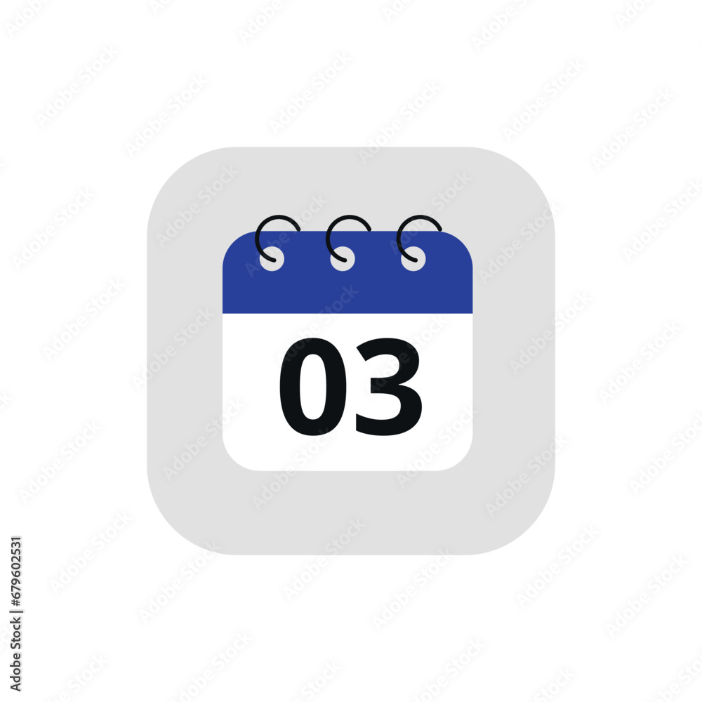 Simple calendar icon with specific day marked. Vector illustration of calendar icon with day 03 marked. Simple calendar icon with specific day marked. Vector illustration of calendar icon with day 03 marked.