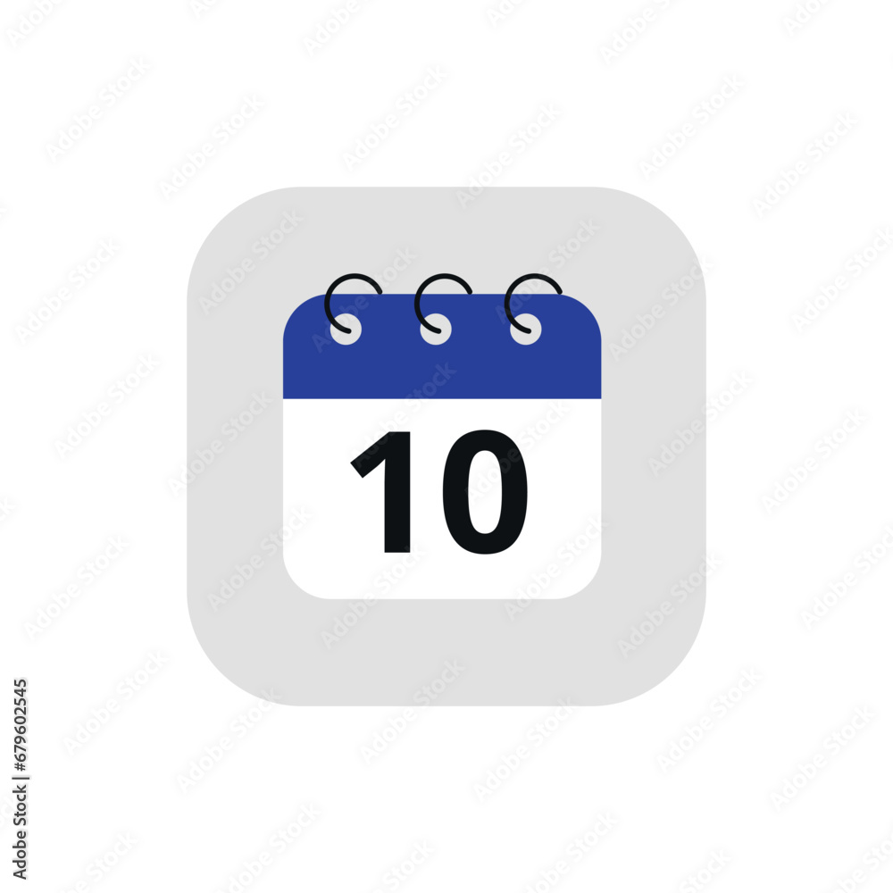 Simple calendar icon with specific day marked. Vector illustration of calendar icon with day 10 marked. Simple calendar icon with specific day marked. Vector illustration of calendar icon with day 10 marked.