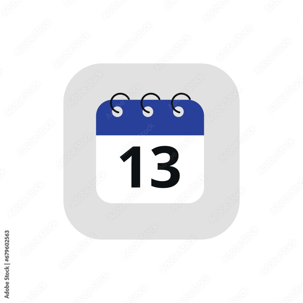 Simple calendar icon with specific day marked. Vector illustration of calendar icon with day 13 marked.