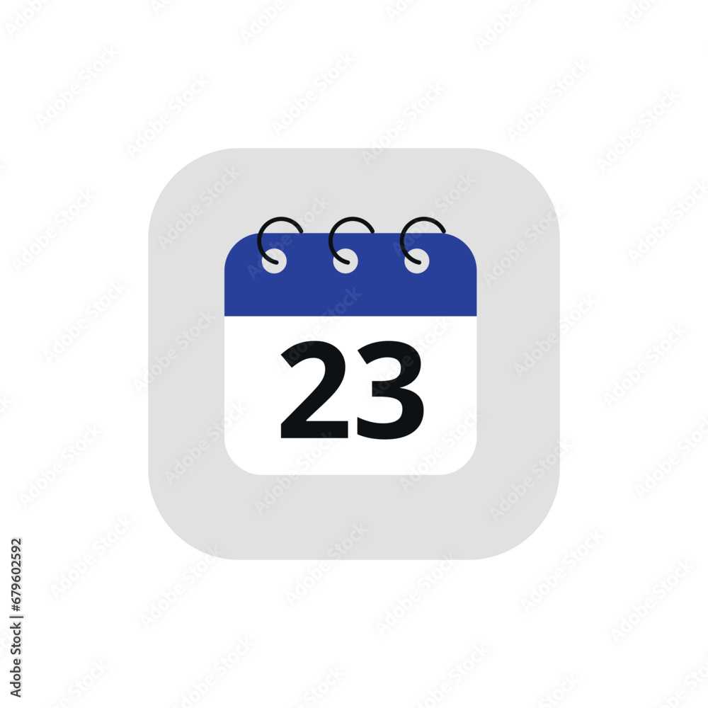 Simple calendar icon with specific day marked. Vector illustration of calendar icon with day 23 marked. Simple calendar icon with specific day marked. Vector illustration of calendar icon with day 23 marked.