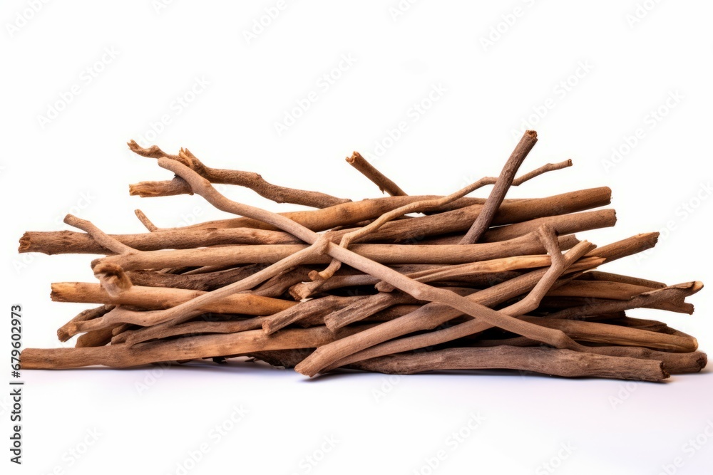 Isolated dry branches stack on white background for fire