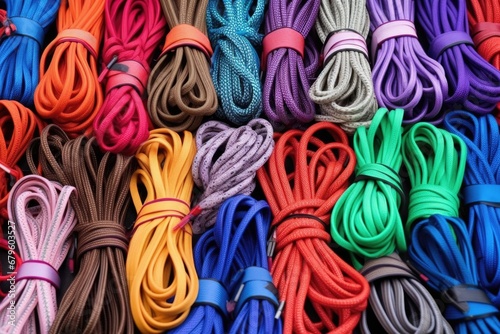 different colors and types of shoe laces laid out