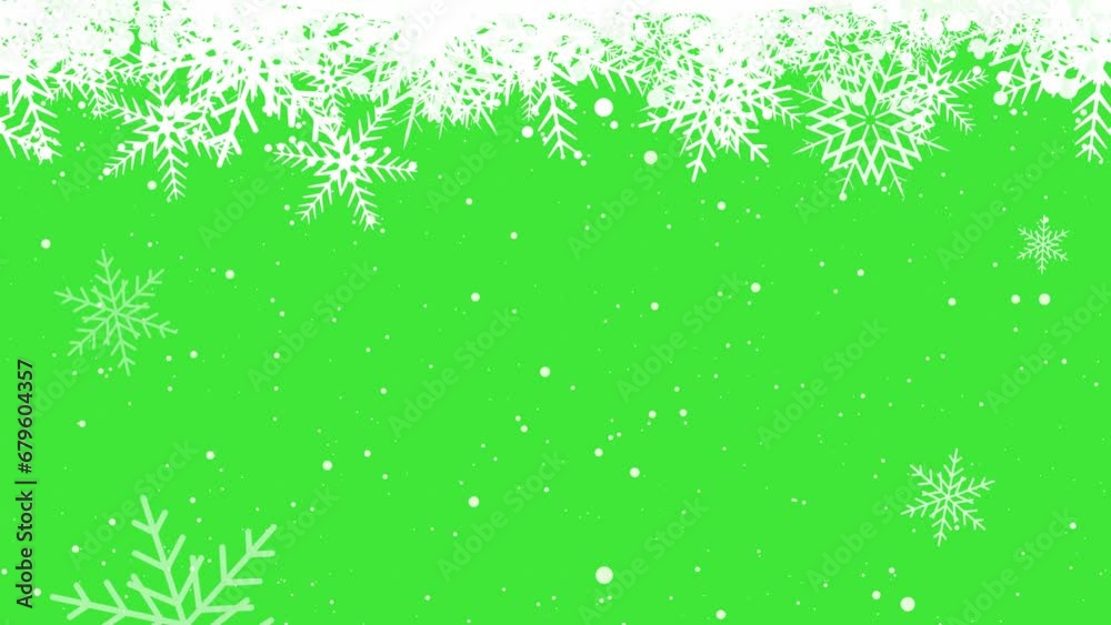 4K 2d animation of falling snowflakes christmas green screen background for chroma key use