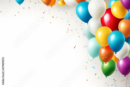 Birthday card  birthday party balloons  confetti  colorful balloons  white background