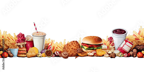 Collection Of Different Junk Food Border On Transparent Background