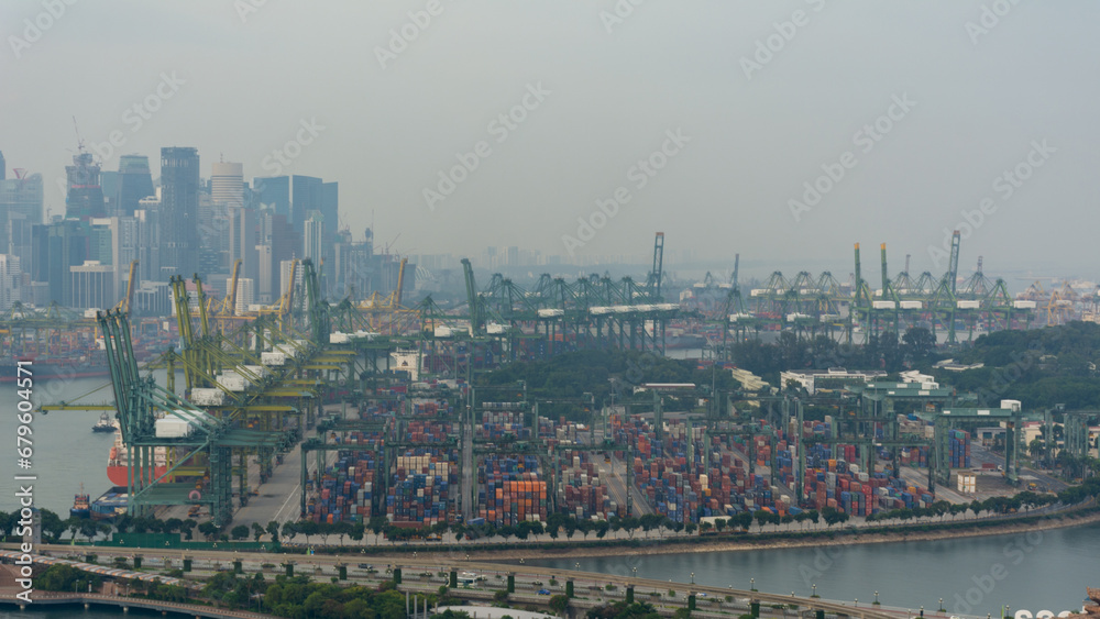 Aerial view of the container terminal at the Port of Singapore