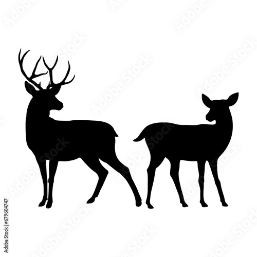 Silueta de pareja de ciervo o reno macho y hembra de pie