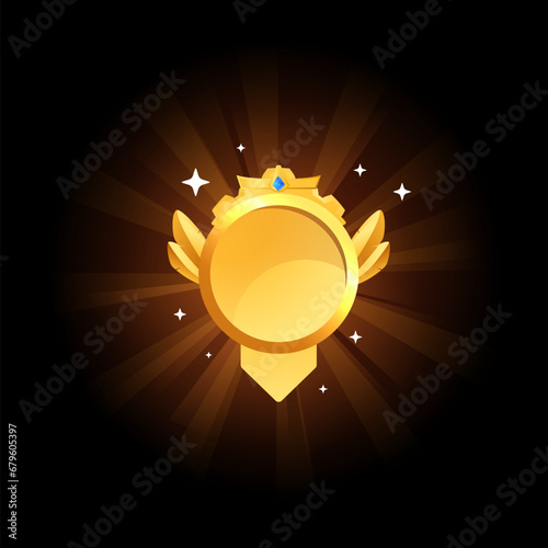 Empty round golden medal with wings flat style, vector illustration