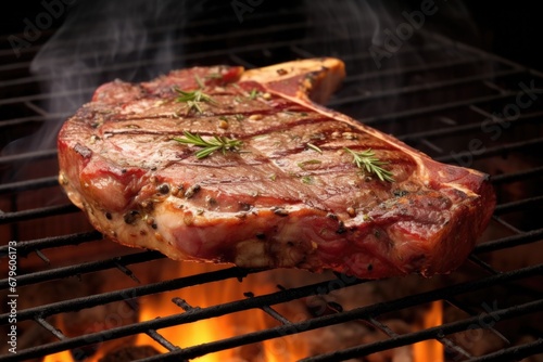 t-bone steak on a charcoal grill, smoke rising subtly