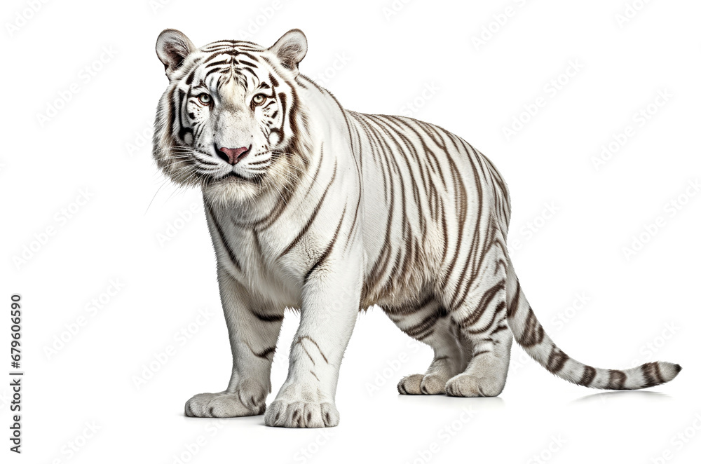 White Tiger isolated on white background. Side view. White Tiger isolated on white background. Side view.