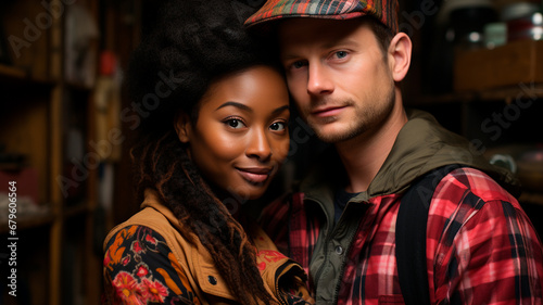 young couple of african american man and woman in love