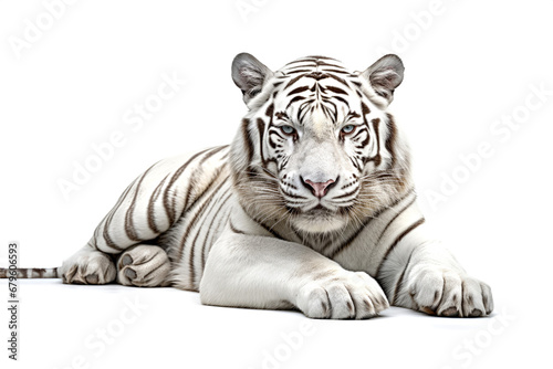White tiger isolated on white background with clipping path. Animal portrait.