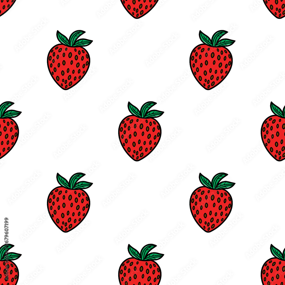 Seamless strawberry pattern. Summer background with pink berries