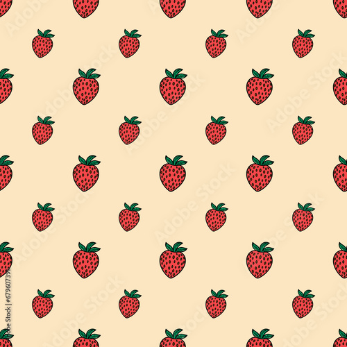 Seamless strawberry pattern. Summer background with pink berries