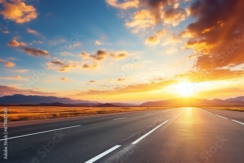 Empty asphalt road and beautiful sky at sunset  panoramic view