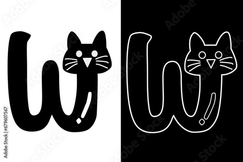 letter W and cat alphabet vector design for icon, symbol or logo. W initial logo. suitable for pet shop logo
