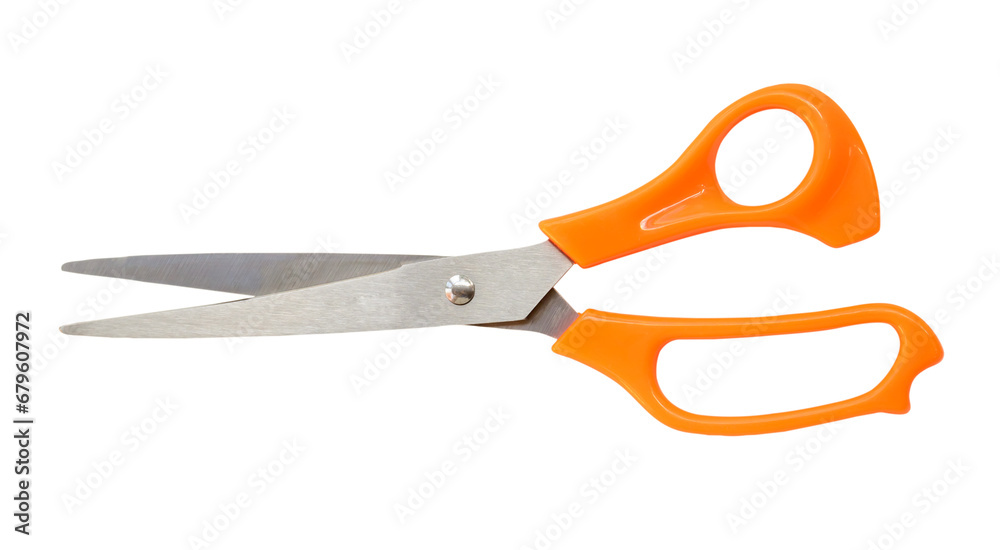 Single yellow or orange scissors isolated on white background with clipping path in png file format Single yellow or orange scissors isolated on white background with clipping path in png file format