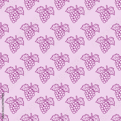 Grape seamless pattern background. Hand drawn  illustration fruit. Eating healthy and vegan food.Doodle