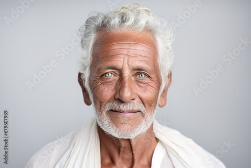 Sabiduría Arraigada: Retrato de un Hombre Mayor del Medio Oriente en Fondo Neutro photo