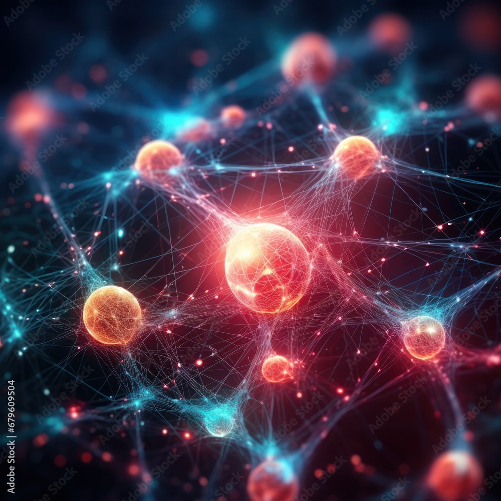 Detailed close-up of a network of interconnected nodes with bright, luminous connections Detailed close-up of a network of interconnected nodes with bright, luminous connections