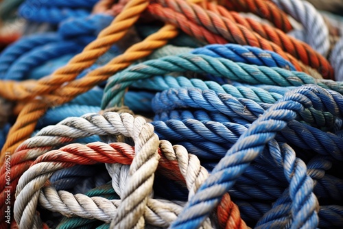 close-up of nautical knots on a docked boats rope