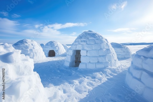 traditional igloo made of snow blocks on tundra © altitudevisual