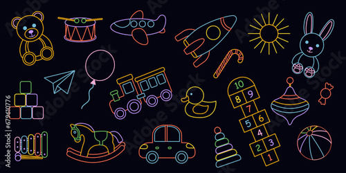 Set children, kindergarten vector doodle. Cute daycare hand drawn elements.