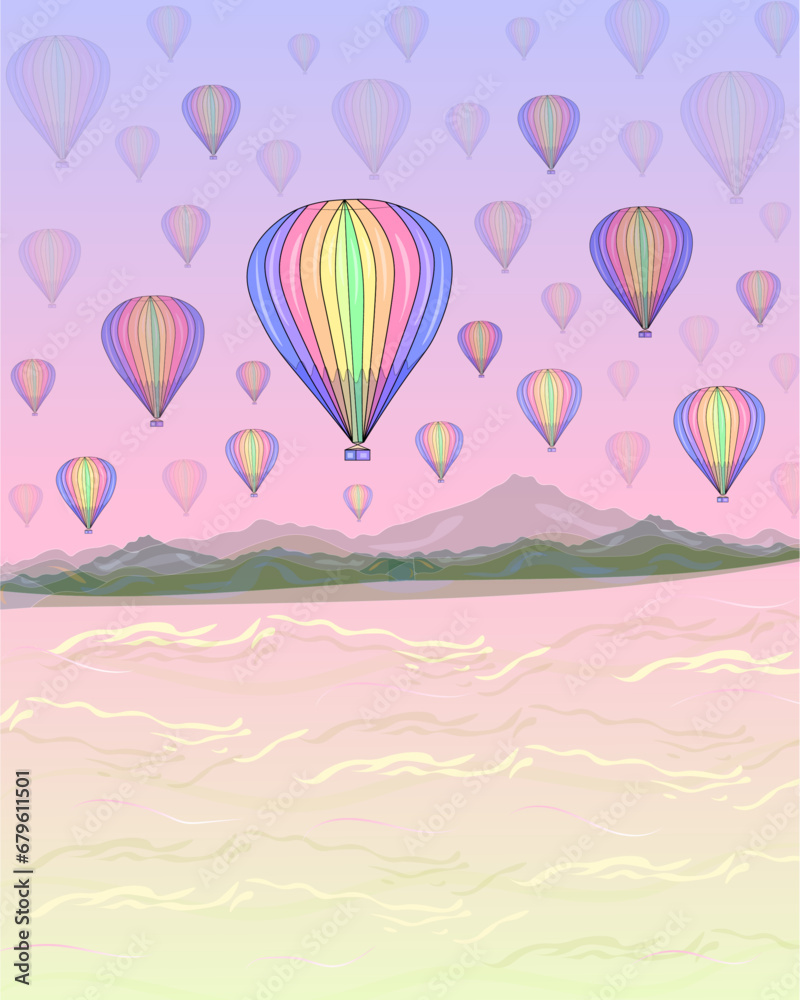 Seamless color hot air balloon pattern.Balloon seamless vector design.Beautiful vector seamless pattern with watercolor hand drawn retro vintage air balloons. Good for cards, packaging gifts paper.