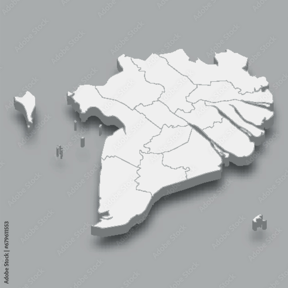 3d isometric map Mekong River Delta Region of Vietnam, 3d isometric map Mekong River Delta Region of Vietnam,
