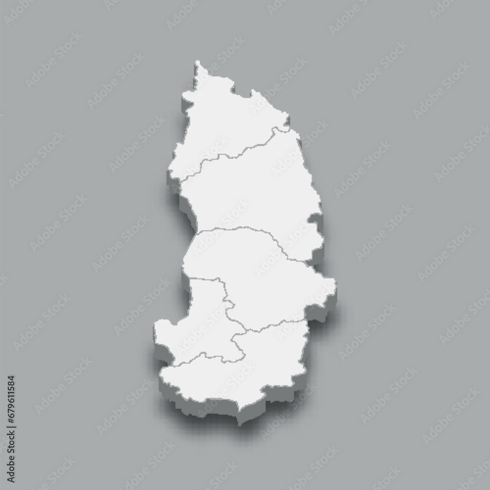 3d isometric map Central Highlands Region of Vietnam,