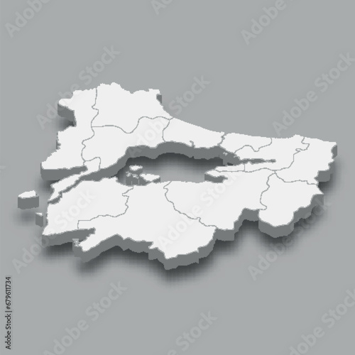 3d isometric map Marmara Region of Turkey